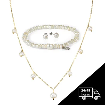 Náramok, šperky set, perlový náhrdelník a náušnice-prírodné sladkovodné umelo pestované perly šperky-darček pre ženy