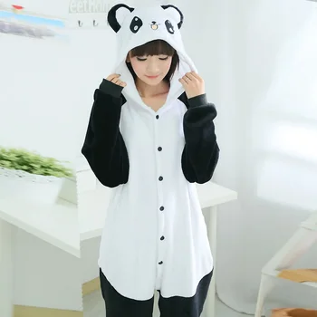 Kostým panda s dlhým rukávom s kapucňou onesies dospelých Flanelové teplé panda pajama Celý onepiece zvierat pyžamo kegurumi onsie