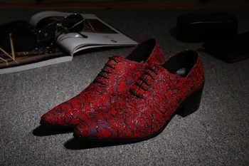 Sapato sociálne masculino mens topánky skryté vysoké podpätky elegantný kvetinový červené svadobné party šaty pánske topánky šnurovacie taliansky oxfords
