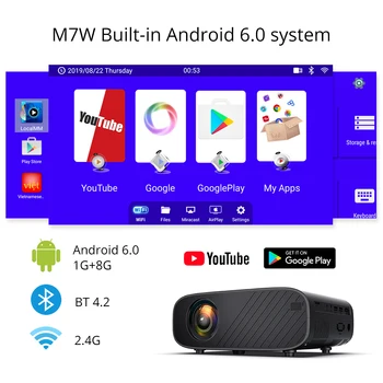 Everycom M7 LED Video Projektor 720P Prenosné Voliteľné Android, Wifi, Bluetooth Beamer Podpora Full HD 1080P Domáce Kino Kino