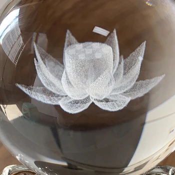 H&D 60 mm Vnútorné Rezbárstvo Lotosový Kvet Crystal Ball Paperweight so Stojanom Sklo Oblasti Liečivé Meditácie Loptu Fengshui Domova