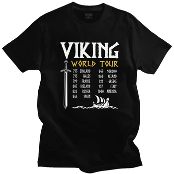 Klasické Viking World Tour Viking Tričko Mužov Krátke Rukávy Tlač Meč T-Shirt Módne Loose Fit Čaj Čistá Bavlna Tričko Merch Darček