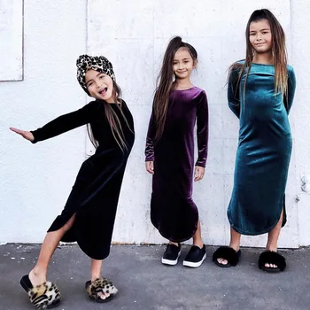 Európa a Spojené Štáty americké dievčatá šaty 2020 dlhým rukávom šaty pre dievčatá rozdelené v golden multicolour velvet dievčatá oblečenie