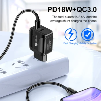 18W PD LED Rýchlu Nabíjačku, QC 3.0 USB Nabíjačka EÚ a USA, UK, Steny Mobilný Telefón, Nabíjačku Adaptér Pre IPhone MAX Rýchle Nabíjanie Pre Samsung