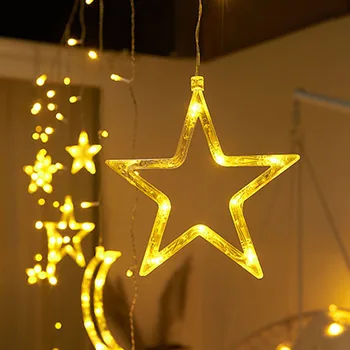 Vianočné Rozprávky Girlandy Vonkajšie LED 220V Ovládanie USB Moon Star LED Záves Svetlá Ligotať String Svetlá Dovolenku Festival Dec.