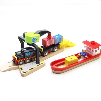 Drevené dock nakladanie žeriav nákladné lode scény kompatibilné s vlakom brio sledovať deti sledovať série toy príslušenstvo
