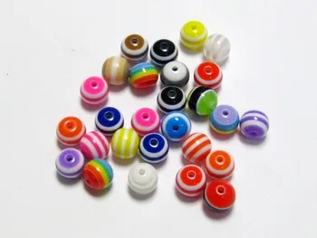 100 Zmiešané Farebné Pruhy Akryl Kolo 10 mm Korálky