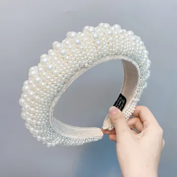 Nový Štýl Luxusné Jeseň a Zimu Plnú White Pearl hlavový most pre Ženy Čalúnená Hairband Dámy Retro Rámik Módne Doplnky do Vlasov