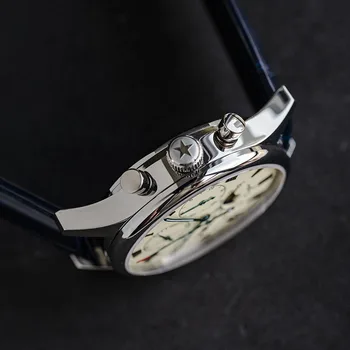 SUGESS Muži Mechanické Náramkové hodinky Biele Dial Rímske Číslice Seagull ST1908 Gooseneck Pohyb Funkcie Chronograf Hodinky Pilot