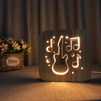 Gitara Drevené 3D LED Nočné Osvetlenie, Tvorivé Hudobné Nástroje Stôl, stolná Lampa pre Priateľ Dar, Teplé Biele Svetlo