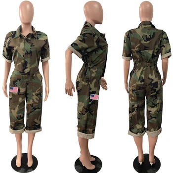 Ženy Kamufláž Jumpsuit Armády Vojenské Cargo Šortky Žena Playsuit Plus Veľkosť Tlače Remienky Na Zips Streetwear Elegantné Turtleneck