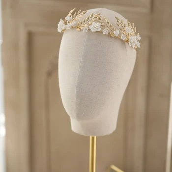 Gold Leaf Svadobné Koruny Hairband Porcelánu Kvetinové Svadobné Tiara Headpiece Ženy, Party, Ples Vlasy, Šperky