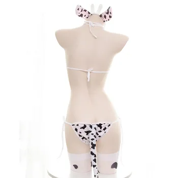 Roztomilý Dalmatínske Mlieko Leopard Cosplay Kostým Anime Sexy Kawaii Micro Bikini Krava Bielizeň Celý Set Neko Páry Sex Hry Odev