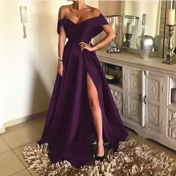 WEPBEL Ženy Plus Veľkosť Formálne Šaty Farbou Mimo Ramenný Vysoký Pás Večerné Šaty Big Swing Elegantné Vysoké Štrbinou Spoločenské Šaty