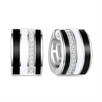 Nové Stud Náušnice pre Ženy 925 Sterling Silver Prekladané čiernej a bielej Farbe, s jasnými CZ Jemné Smalt Šperky, Náušnice 2020
