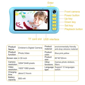 Deti Mini Kamera Detí, Digitálny Fotoaparát, HD 1080P 4.39 palcový Deti Digitálny Fotoaparát Hračky Vzdelávacie Hračky hry