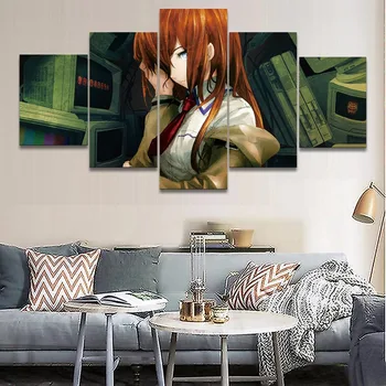 Wall Art 5 Panely Anime Steins Brány Počítač Dievča Obrázky Domova Spálňa Plátne Vytlačený Plagát, Umelecké Diela Modulárny Rámec