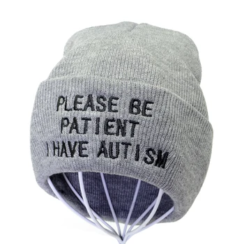 Prosím, Buďte Trpezliví, som Autizmus list výšivky Pletené klobúk Zime vonku čiapočku spp zimné čiapky pre mužov, ženy teplé lyžiarske čiapky