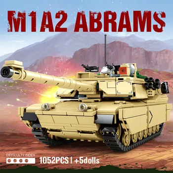1052PCS Mesto Technické WW2 M1A2 Abrams Tank Model Stavebné Bloky Vojenské Vozy Armády Zbraň Údaje Tehly Hračky Pre Deti,