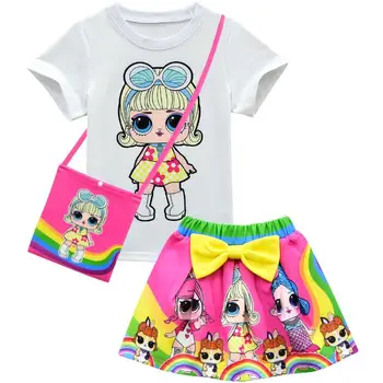 Letné Batoľa Dievčatá L. O. L Oblečenie Sady Baby Cartoon Bábiky Deti Oblečenie Bavlnené tričko a Sukňa Taška Oblečenie Princezná Šaty Dievča