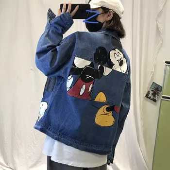 Disney Demin Bunda Mickey Mouse Tlač Ženy Coats Cartoon Bunda Na Jeseň Jar Džínsy Módne Oblečenie Kórejský Štýl Bežné Coats