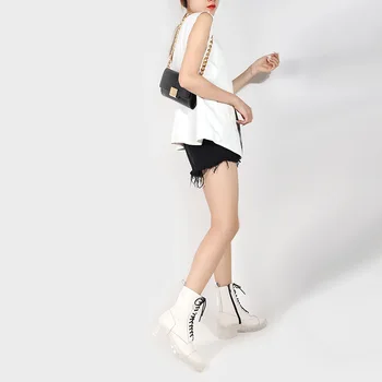 Zimné 2020 nové dámske topánky predaj hot vysoká-top biela transparentná spodnej časti kože, silné päty módne dámske topánky veľkosť 35-39