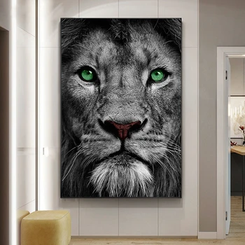 Africké Zelené Oko Lions Plátno Plagáty a Vytlačí Čierna a Biela voľne Žijúcich Zvierat Plátne, Obrazy na Stenu Umenie Fotografie pre Home Decor