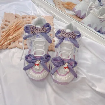 Japonský sladké lolita topánky fialová bowknot roztomilé topánky platformu Japonská dievča šnurovacie tenisky škole štýl cosplay cos