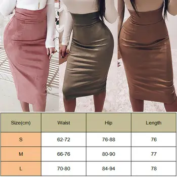Hnedá, Ružová PU Kožené Sukne Ženy 2019 Nové Sexy Vysoký Pás Bodycon Split Sukne Office Ceruzku Sukne Midi Dĺžka Plus Veľkosť