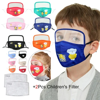 1Pcs Bavlna Tvár, Ústa, Maska Pre Deti detský Cartoon Zvierat PM2.5 Proti Prachom Maska s Očami Štít s 2 Filtre