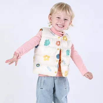 (12M-5Y) detské bez rukávov jeseň a v zime teplé a windproof vesta vytlačené bunda boutique vytlačené vonkajšie vesta F4*