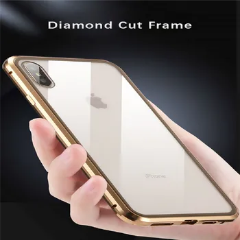 Luxusné obojstranný sklo Kovové Magnetické puzdro pre iPhone XS MAX iPhone XR X 7 8 Plus Telefón Prípade Magnet Pokrytie 360 Plnú Ochranu