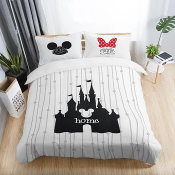 Disney Hrad Lásky Pár Mickey Minnie Mouse Cartoon Detská posteľná bielizeň Nastaviť Perinu Twin Plný Kráľovná Kráľ Deti Darček