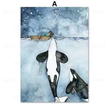 Žralok Veľrybí Loď Abstraktné Šírku Steny Umelecké Plátno Na Maľovanie Nordic Plagáty Škôlky Deti Izba Maľovaní Plagátov Maliarske Plátno