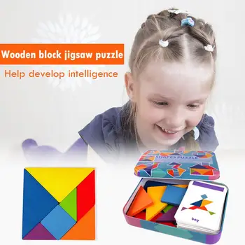 Tangram Puzzle, Drevené Hračky Raného Vzdelávania Puzzle Stavebným Duševné Drevená Budova Blok Tangram Bublina Taška Balenie