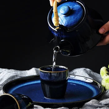 KINGLANG Japonský Blue Čaj Kanvica Nastaviť Reštaurácia Hotel Keramický Hrniec Čaju Teaware Nastaviť
