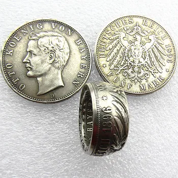 Nemecko Striebornú Mincu Krúžok 5 ZNÁMKY Bavorsko 1896 Strieborné Pozlátené Ručne vyrábané Vo Veľkostiach 8-16