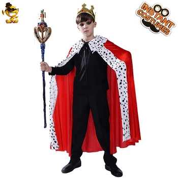 Halloween Kostýmy detský Kráľ Červená Cape s Korunu Karneval Cosplay Kostým Princezná Strany Fancy Dress Up pre Deti Unisex