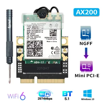 2974Mbps Wi-Fi 6 Pre Intel AX200 M. 2 slot karty Mini PCI-E Karty Wifi Bezdrôtové Bluetooth 5.1 AX200NGW 2.4 G/5 ghz pripojenie 802.11 ax Sieťový Adaptér