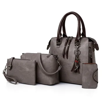 Kožené jedno rameno šikmé kabelka satchel Bolsa 4 ks / set žien zložené taška kvalitné dámske kabelky žien taška taška
