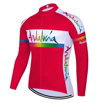 Pro team ANDALÚZIA mallot ciclismo tím letné jarné kolo jersey priedušný rýchloschnúci dlhý rukáv cyklistické tričko