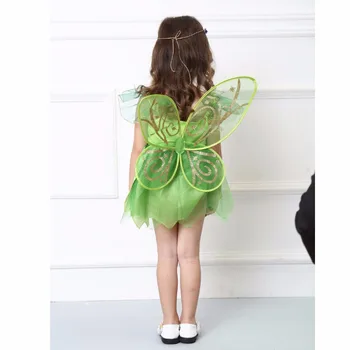 Zelená Víla Tinkerbell Kostým Tinker Bell Princezná Maškarný s krídlo Halloween Cosplay Oblečenie (vrátane krídlo)