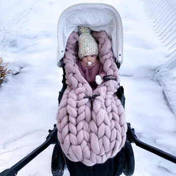 Ručné novorodenca fotografie rekvizity swaddling spací vak anti-kope deka kočík spací vak pletené hrubé vlákno blanke