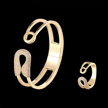 Fateama značky Elegantný náramok a prsteň, šperky nastaviť pin otvorenie micro vykladané náramok časť obľúbené šperky výborný darček