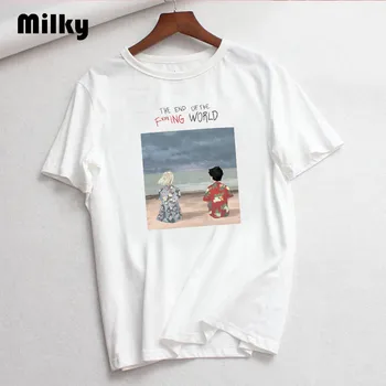 Koniec fxxxing svete Grafické tees ženy tričká krátky rukáv bežné biele anime vytlačené t-shirts femme tee košele