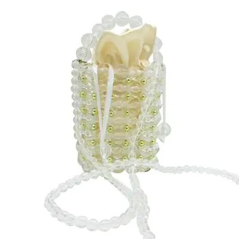 Boutique De FGG Transparentné Pearl Korálkové Ženy Mini Vedro Spojka Kabelku Večierok Svadobné Taška na Rameno Crossbody Kabeliek