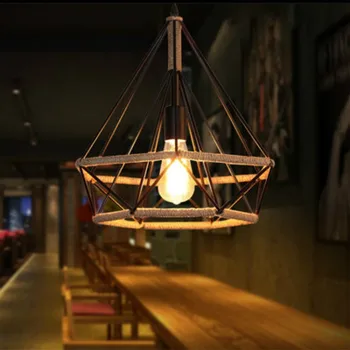 Nordic Retro Konopné Lano Luster Priemyselné Štýl Železa Diamond Luster Bar Obývacia Izba Štúdia Reštaurácia Dekoratívne Lampy