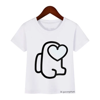 Srdce Crewmate funny boy t-shirt roztomilý kreslený tlač deti oblečenie biele tričko lete krátky rukáv dievča, t košele, topy