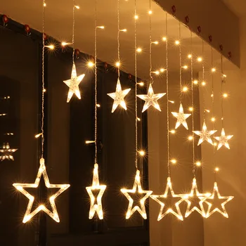 Hviezda Opony Garland na Okno String Svetlá Rozprávkových Svetiel Svadobné Nový Rok Vianočné Dekorácie pre Domov Spálne Okno
