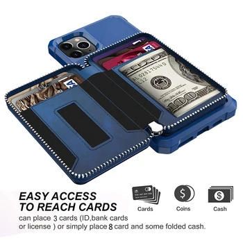Zips Karty, Peňaženky, Kabelky Vrecko, puzdro Pre iPhone 12 Pro Max 12 Mini SE 2020 11 Pro 6 6 7 8 Plus Kožené Späť Telefón Prípadoch Kryt
